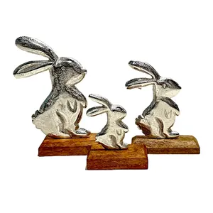 Decorazione natalizia Baby rabbit scultura su oggetto di Base in legno per la decorazione del Desktop della casa e dell'ufficio scultura d'argento