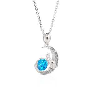 Collar Jeulia de Plata de Ley con Gato en la Luna y Piedra de Nacimiento Personalizada, con Baño de Rodio y Oro - Product Image 2