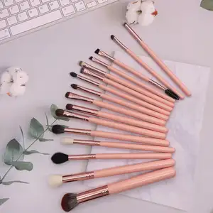 YRX A170 16pcs Reasonable Price Rose Gold Ferrule Synthetic Hair Make Up Brushes Sales Orange Supplier Wood Eye Brush With Bag