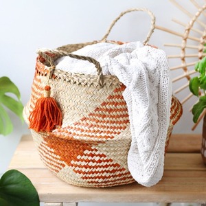 Cesta de almacenamiento de algas marinas naturales tejidas a mano con asas Cesta de paja vintage Cesta de vientre para regalo de plantas Decoración del hogar - Product Image 2