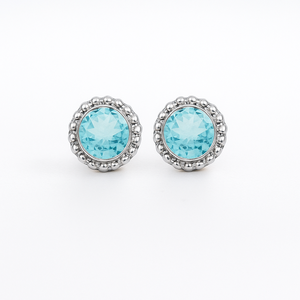 Pendientes de tuerca con topacio azul natural de moda al por mayor, chapados en rodio, de plata de ley, para compromiso, boda, aniversario, regalo - Product Image 2