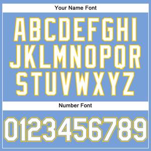 Maillot de baseball authentique personnalisé bleu clair blanc à fines rayures blanc-or - Product Image 5