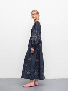 Vestidos Casuales de Calidad para Mujer, Vestido Largo de Verano, 100% Algodón, Cintura Natural, Manga Corta, Cuello Vintage, Vestido Fluido - Product Image 5