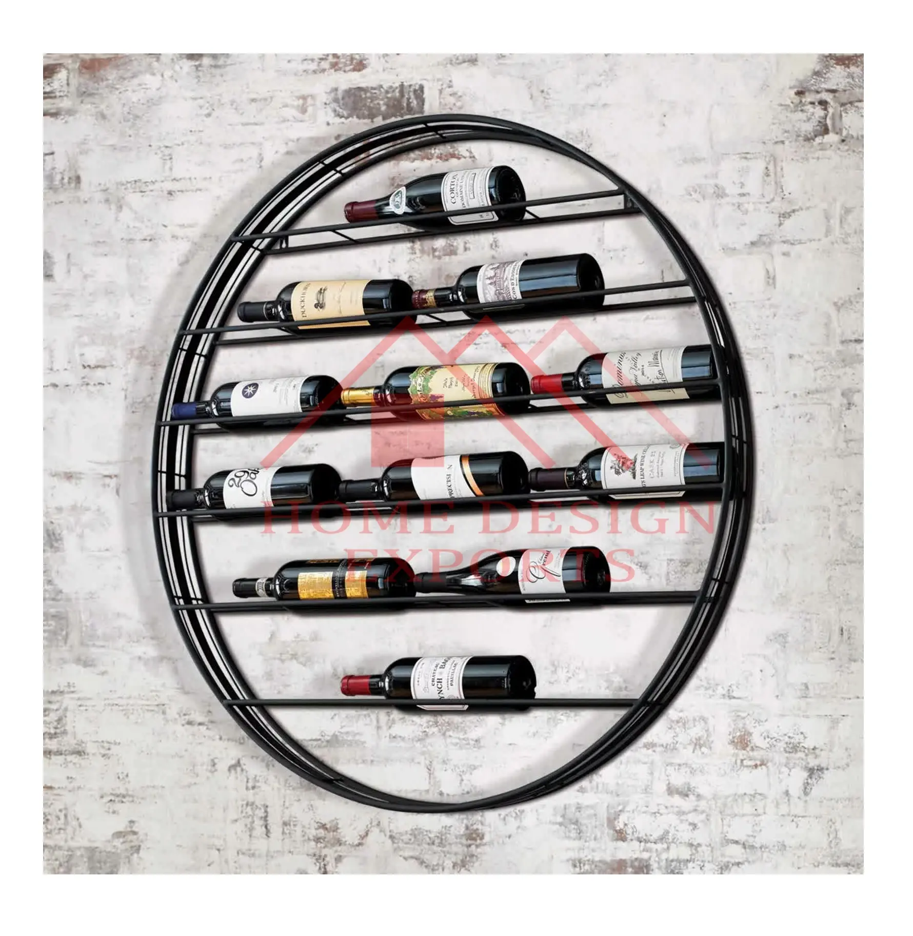 12 Bottle Wall Mounted Wine Bottle Rack/New Arrival Premium Quality Metal Round Wall Art Wine Bottle Holder for Sale