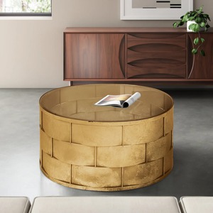 Mesa de Centro Moderna Ecológica de Metal y Vidrio con Marco Dorado, Tamaño Grande para Comedor/Sala de Estar - Product Image 6