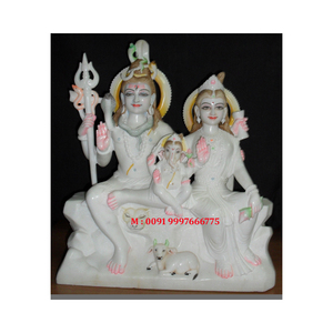 รูปปั้นพระศิวะพาริวาร์ ท่านั่ง ทำจากหินอ่อนสีขาวบริสุทธิ์ ดีไซน์สวยงาม งานแฮนด์เมด น่าดึงดูดใจ เหมาะสำหรับตกแต่งบ้านและวัด - Product Image 1