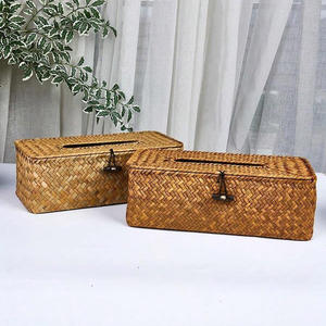 Boîte en jonc de mer avec couvercle pour le stockage des tissus boîtes de paille faites à la main de style simple pour contenir du papier et des serviettes avec logo personnalisé - Product Image 5