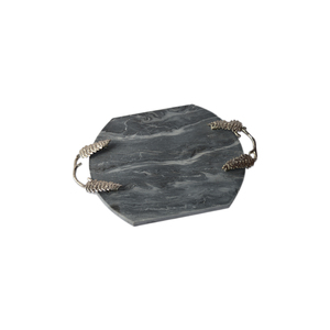 Plateau de service de style moderne blanc vert noir rectangulaire en marbre avec poignées dorées Plateau en marbre décoratif Décoration d'intérieur - Product Image 1