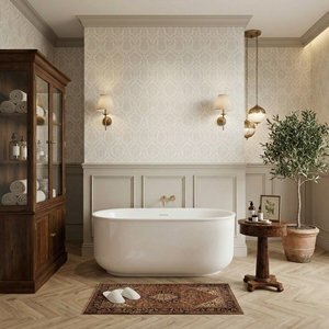 Baignoire autoportante en acrylique moderne et écologique blanche FW-3303 pour salle de bain d'appartement - Product Image 3