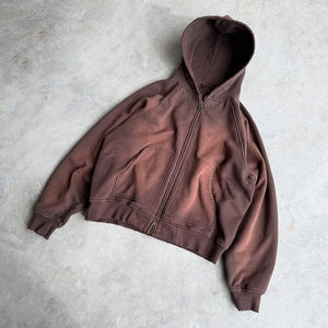 Sweat à capuche streetwear de luxe pour homme, 100% Coton, 2026, en molleton épais, coupe régulière, hiver, uni, brodé, effet délavé à l'acide et vieilli - Product Image 3