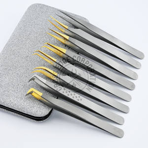 Pinzas de extensión de pestañas en ángulo curvo Individual más vendida, pinzas de aislamiento en forma de Luna, punta de fibra de agarre de diamante de 45 grados - Product Image 1