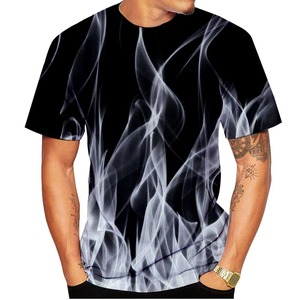 2025 hommes T-Shirt à manches courtes 100% coton confortable coupe régulière Cool feu flamme impression 3D Streetwear surdimensionné hommes confort - Product Image 5