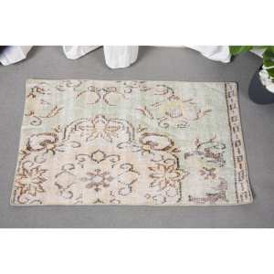 Tapis Vintage en Laine Turque de 1.8x3,1 pieds, Beige, Vert, Patchwork, Technique de Tissage Plat pour Décorations de Salon, 4m de Latex - Product Image 2