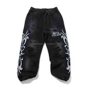 Conjuntos de sudaderas con capucha y pantalones de chándal casuales de invierno de corte holgado personalizado, con estampado tecnológico Y2K, de forro polar, con cordón, lavado ácido, bordados y pedrería - Product Image 5