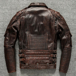 Venta al por mayor de ropa de cuero genuino lavado a la piedra, forro desmontable de solapa para hombre, Chaqueta corta protectora roja, marrón y negra, chaquetas para hombre - Product Image 2