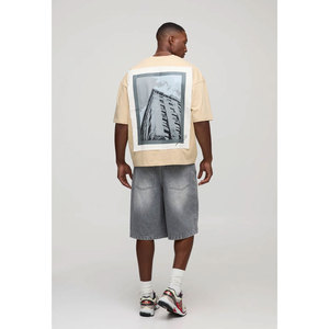 Camiseta lavada con ácido con estampado digital para hombre con diseño gráfico personalizado de streetwear desgastado vintage negro - Product Image 5