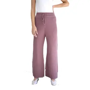Dernier modèle Vêtements de luxe pour femmes Pantalon de survêtement large évasé rose avec cordon de serrage à la taille à vendre Ensemble de sueur pour femmes