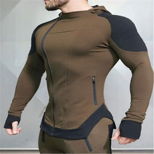 Sweat-shirt à capuche pour homme à motif uni, vêtement d'automne, logo personnalisé sur le devant, sweat-shirt à compression en tissu tricoté - Product Image 6