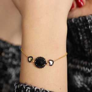 สร้อยข้อมือเงินแท้ 925 รูปหัวใจประดับด้วยหินออนิกซ์ สร้อยข้อมือแฟชั่น - Product Image 1