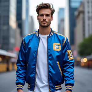 Chaquetas de bombardero de cuello redondo para hombre, venta al por mayor, chaqueta de bombardero de satén Varsity ligera para hombre, abrigo de bombardero con cremallera para exteriores para hombre - Product Image 5