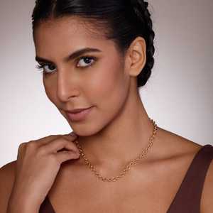 Trendy 190251 Gold Plated Snake <b>Chain</b> Geometric Pattern Link <b>Chain</b> with <b>Titanium</b> Diamond Pearl for Party Engagement Gift Jewelry - Product Image 2