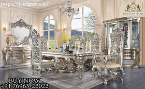 Collection de meubles impériaux pour salle à manger ensemble de meubles de salle à manger sculptés royaux polis table à manger métallique et ensemble de chaises - Product Image 3