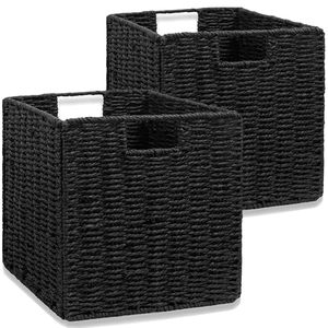 Modern Black Woven Eco-Friendly <b>Large</b> <b>Storage</b> <b>Basket</b> Square Cotton Rope Organizer Bin with Handles for Home Bedroom Closet - Product Image 1