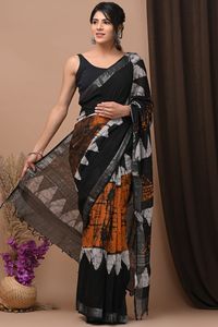 Sari en coton 100 % tissé à la main éco-responsable pour femme, avec chemisier imprimé au bloc, tenue traditionnelle indienne pour adultes, été 2025 - Product Image 3