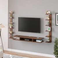 Estoye Grande unité de divertissement TV murale en bois avec étagères pour livres et décoration, idéale pour TV 50 pouces