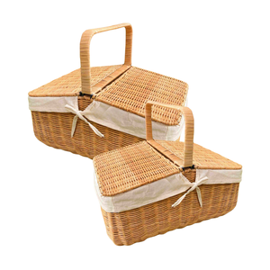 Panier de pique-nique en rotin de qualité supérieure avec couvercle du Vietnam grand panier de récolte en osier léger pour un voyage facile - Product Image 1