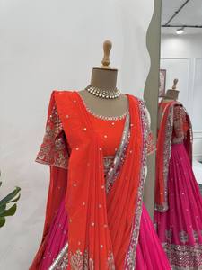 Prêt-à-porter 3 pièces Lengha Choli Plazzo traditionnel indien pakistanais pour femmes pour les mariages et les fêtes d'été - Product Image 6