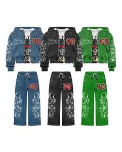 Ensemble de survêtement technique pour homme, design OEM, sweat à capuche zippé intégral et pantalon de jogging, 69% coton, 31% polyester, bleu zinc, grandes tailles - Product Image 1