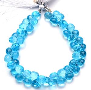 Calidad súper fina, Topacio azul cielo, cuarzo hidráulico facetado, 8mm aprox. Forma de cebolla Briolette 8 pulgadas Full Strand Stone Beads - Product Image 2