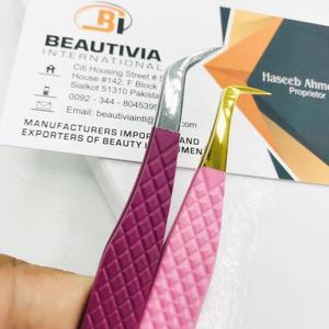 Pince à épiler d'extension de cils de volume en acier inoxydable durable forte adhérence Logo personnalisé lavande/rose bébé avec pointe pointue - Product Image 6