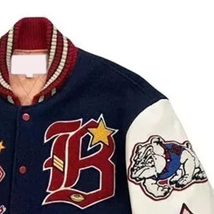 Chaqueta Universitaria Bordada en Chenilla de Moda Urbana al por Mayor para Hombre, 100% Lana, Mangas de Cuero, Chaquetas Letterman para Hombre - Product Image 4