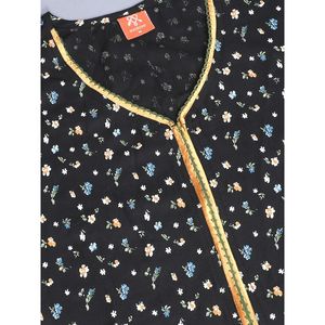 Chemise de nuit longue Evolve pour femme, noire, 100 % viscose imprimée, taille XS, ultra douce et confortable, en tissu tissé, design élégant - Product Image 6