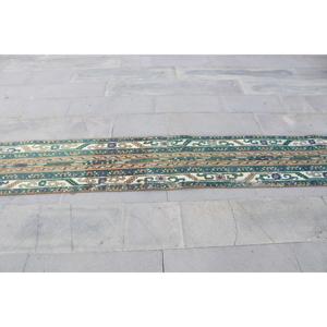Tapis turc 1,7 x 13,9 pieds, tapis de couloir vintage, tapis persan vert bleu - Product Image 4