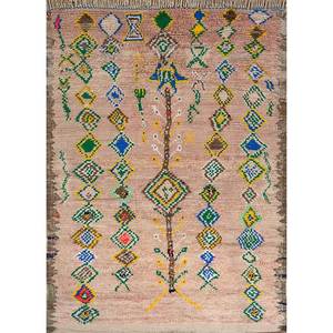 พรมขนสัตว์ถักมือสีเบจและสีน้ำตาลลายเรขาคณิตสำหรับห้องนั่งเล่นและรถยนต์ ขนาด 9x12 รุ่น Pae-4519 - Product Image 1