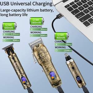 Tondeuse professionnelle sans fil pour hommes, kit de coupe de cheveux avec lames en acier inoxydable, tondeuse à barbe T-Blade, ensemble de coupe de cheveux IPX7 - Product Image 4