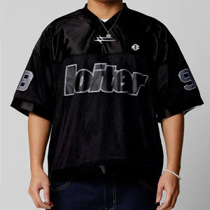 Camiseta de malla negra extragrande para hombre, manga corta, con logo personalizado, OEM, marca privada, venta al por mayor, camiseta de fútbol americano, EE. UU. - Product Image 2