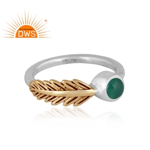แหวนพลอยโอนิกซ์สีเขียวธรรมชาติสีเงินชั้นดีแหวนวางซ้อนกันได้ดีไซน์แบบใบไม้ - Product Image 3
