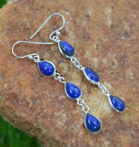 Boucles d'oreilles en argent sterling 925 avec lapis-lazuli bleu, bijoux en pierres précieuses faits à la main pour femmes - Product Image 5