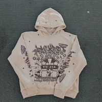 Venta al por mayor de pantalones de chándal acampanados serigrafiados personalizados y conjuntos de Sudadera con capucha para hombres de peso pesado desgastado Fabricación de chándal lavado con ácido