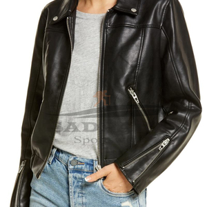 Chaquetas clásicas para mujer, ropa de calle, prendas de vestir exteriores de cuero inspiradas, nueva moda de talla grande, diseños al por mayor con cremallera frontal - Product Image 5