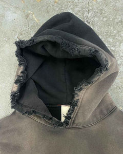 Acidwashvintagefrenchterry เสื้อมีฮู้ดผ้าฟลีซพิมพ์ลายนูนสำหรับฤดูหนาวผ้าคอตตอนผสม - Product Image 3