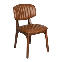 Silla minimalista para jardín, muebles con espuma suave, silla de madera de teca y cuero para restaurante, silla de comedor de buena calidad