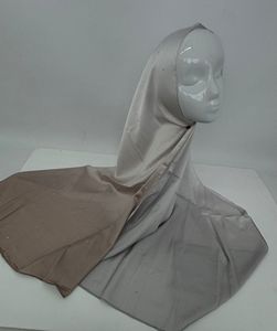 ファッショングラデーションカラーサテンヒジャブダイヤモンドイスラム教徒女性スカーフショールシフォンヒジャブ石付き