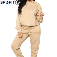 Conjunto de chándal de invierno para mujer de talla grande, dos piezas, con hombros caídos, sudadera con capucha y pantalones de chándal, color liso, ecológico, ropa casual, venta al por mayor, barato