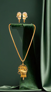 ชุดต่างหูสร้อยคอทำจากอินเดียพร้อม22Ct ชุดต่างหูสร้อยคอแฟนซีชุบทองสำหรับผู้หญิงเครื่องประดับ - Product Image 3