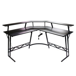 HAIWEI Factory Wholesale Cheap Price L Shape Black Solid Wooden Corner Office Computer Desks With Shelves
